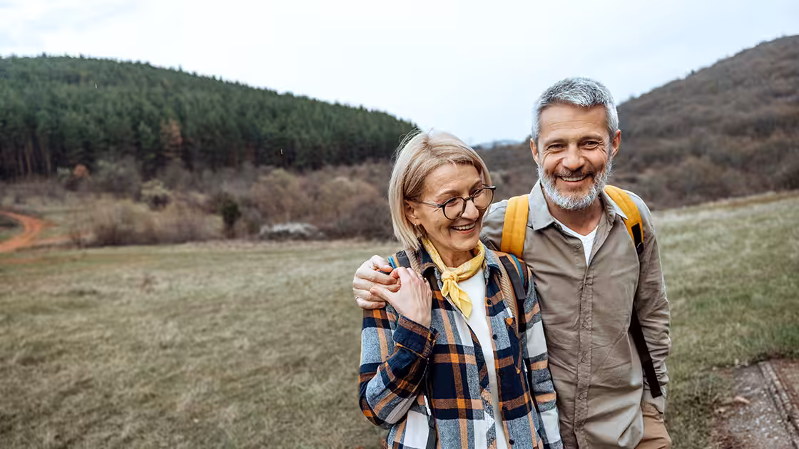 Dental crowns couple hiking